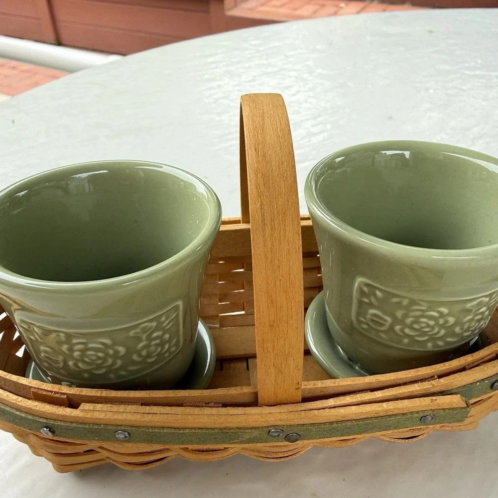 2005 Longaberger Collectors Club Miniature PEONY Basket + 2 Flower Pots #7617